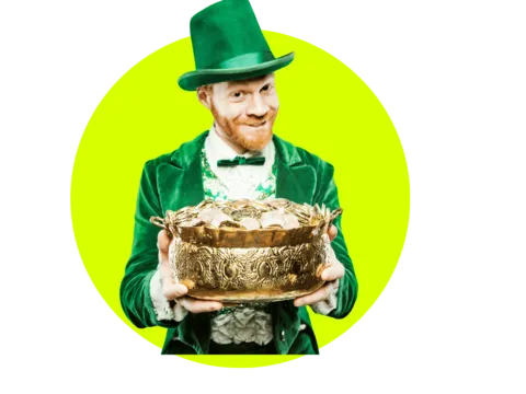 Leprechaun mit einem Topf voll Gold